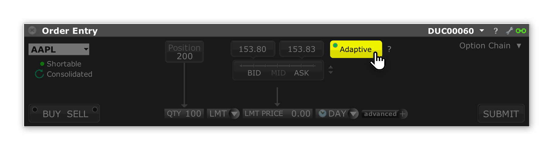 Order Entry - Adaptive Algo Button